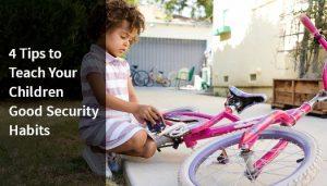 A child securing their bike at home.