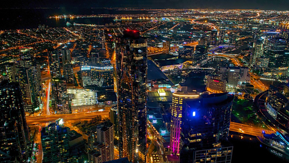 Aerial view of the Melbourne city at night.