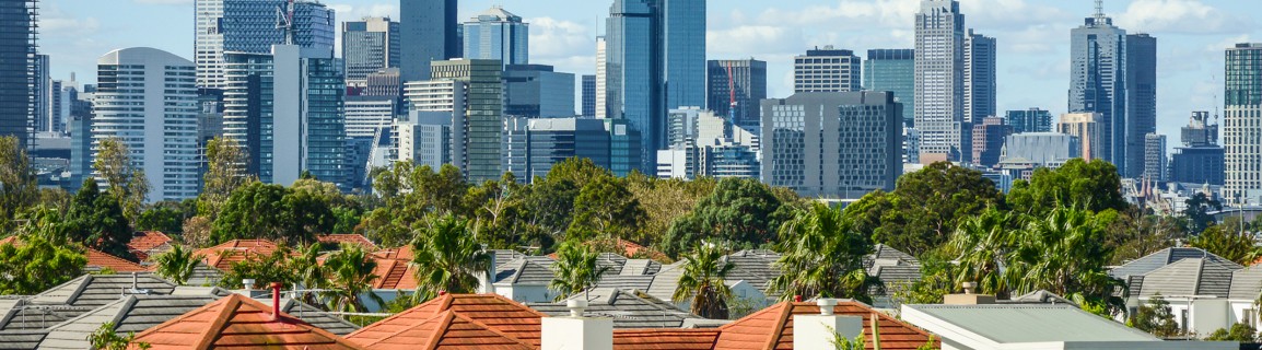 Tops of buildings in Melbourne VIC in the CBD.